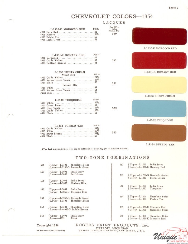 1954 Chev Paint Charts Rogers 2